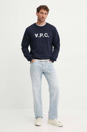 Хлопковая кофта A.P.C. sweat standard grand vpc GOTS цвет синий с аппликацией COHBN.M27907 Хлопковая кофта A.P.C. sweat standard grand vpc GOTS цвет синий с аппликацией COHBN.M27907