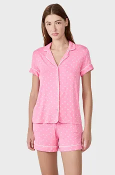 Женская розовая пижама с узором (рубашка, шорты) ALBANE Розовый M Etam 6556312