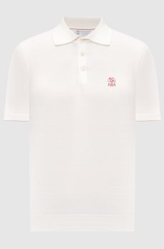 Белое поло с эмблемой