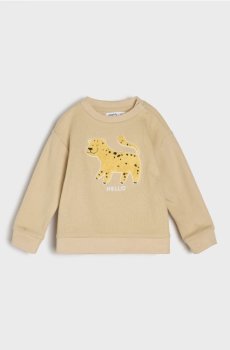 Бавовняний світшот crewneck з 3D аплікацією - сіро-коричневий