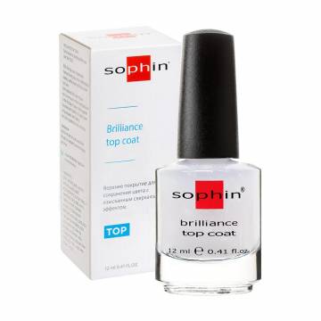 Верхнее покрытие для сохранения цвета Sophin Brilliance Top Coat с сверкающим эффектом, 12 мл Верхнее покрытие для сохранения цвета Sophin Brilliance Top Coat с сверкающим эффектом, 12 мл