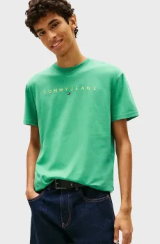Мужская зеленая футболка REG LINEAR LOGO Зеленый L Tommy Jeans DM0DM20744