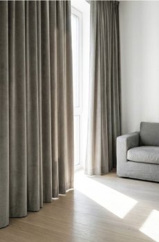 Однотонна штора на тасьмі з велюровим покриттям - сірий