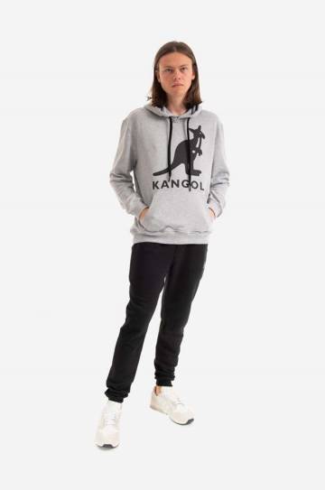 Хлопковая кофта Kangol цвет чёрный с капюшоном с принтом KLEU001-99 Хлопковая кофта Kangol цвет чёрный с капюшоном с принтом KLEU001-99