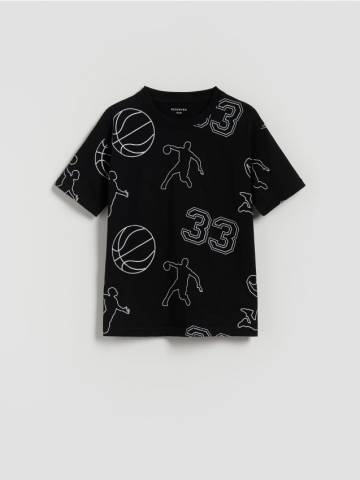 Reserved - Бавовняна футболка з принтом - чорний - 063FH-99X
