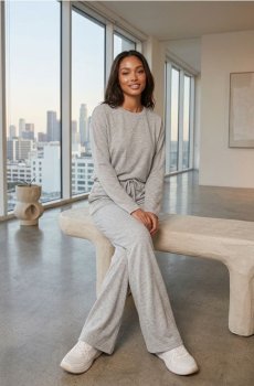 Штани wide leg з м’якого трикотажу з домішкою віскози soft touch - сірий