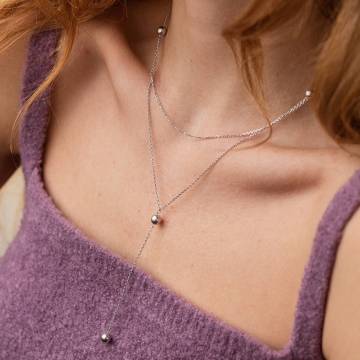 Серебряное колье - галстук с шариками 908-01398 Серебряное колье - галстук с шариками 908-01398