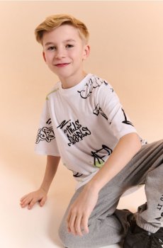 Бавовняна oversize футболка з принтом - білий