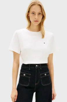 Женская белая футболка INTERLOCK BOXY Белый M Tommy Hilfiger WW0WW49646