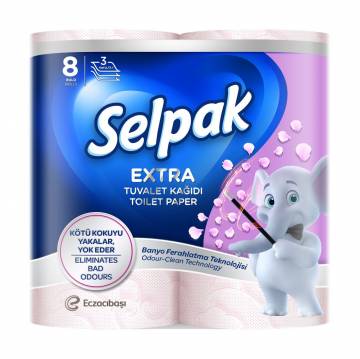 Туалетная бумага Selpak Extra белая, 3-слойная, 130 отрывов, 8 рулонов Туалетная бумага Selpak Extra белая, 3-слойная, 130 отрывов, 8 рулонов