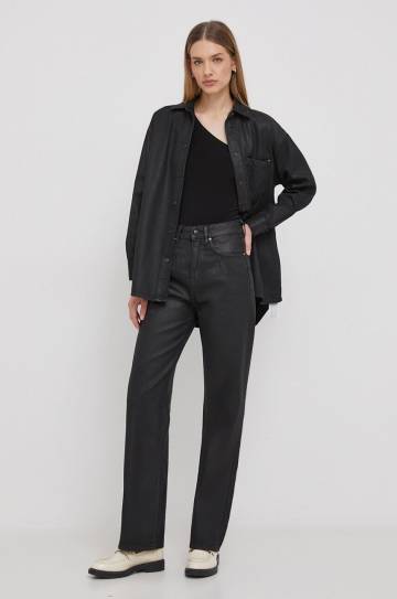 Хлопковая рубашка Pepe Jeans ALIX COATED женская цвет чёрный relaxed классический воротник PL304729 Хлопковая рубашка Pepe Jeans ALIX COATED женская цвет чёрный relaxed классический воротник PL304729