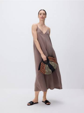 Reserved - Сукня на бретелях з модалу - кавовий - 529FB-84X