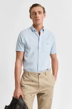 Мужская голубая льняная рубашка REG COTTON LINEN SS SHIRT Голубой L Gant 3250083