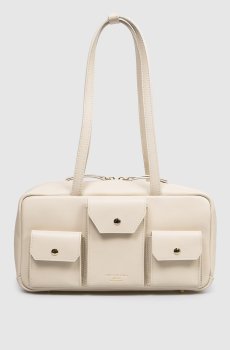 Бежевая кожаная сумка-тоут с принтом логотипа