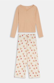 Двокомплектна бавовняна піжама з принтом ведмедиків - червоний