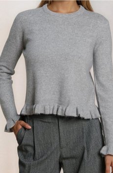 Светр з декоративними воланами та домішкою вовни - темно-сірий