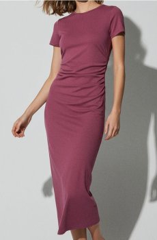 Бавовняна сукня міді зі зборками з боків - пильно-рожевий