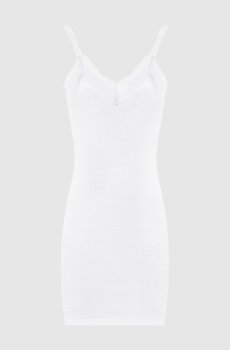 Белое платье мини в рубчик с кружевом