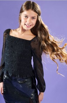 Блузка з обємними рукавами - чорний