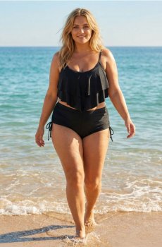 Верх бікіні типу beach top з воланом - чорний