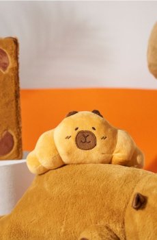 Плюшева іграшка для собаки з пищалкою у формі круасана з мотивом капібари - кавовий