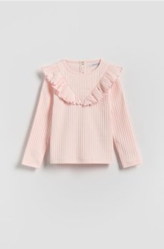 Reserved - Ребриста футболка з воланами - пастельний рожевий - 884HT-03X