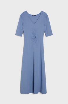 Міді сукня зі зборками з домішкою віскози - light blue