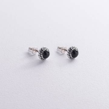 Серебряные серьги - пусеты с ониксом 122083 Серебряные серьги - пусеты с ониксом 122083