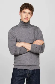 Мужской серый шерстяной гольф DC FINE GAUGE MERINO ROLL NK Серый M Tommy Hilfiger MW0MW36537