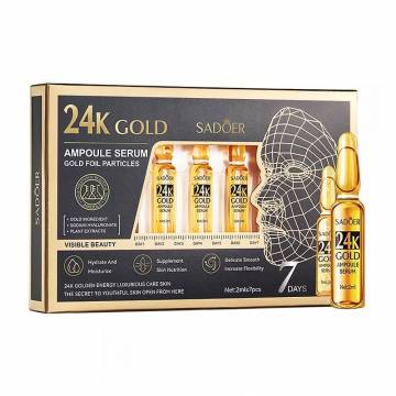 Ампульная эссенция для лица Sadoer 24k Gold с частицами золота и гиалуроновой кислотой, 7*2 мл Ампульная эссенция для лица Sadoer 24k Gold с частицами золота и гиалуроновой кислотой, 7*2 мл