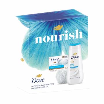 Подарочный набор женский Dove Нежное отшелушивание (гель для душа, 225 мл + крем-мыло, 90 г + мочалка, 1 шт)