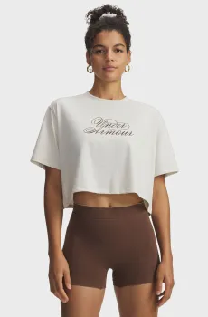 Женская белая футболка UA W SCRIPTHEART CROP SS Бежевый L Under Armour 6011506-110