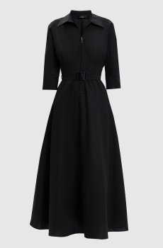 Черное платье миди с поясом