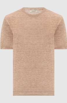 Бежевая футболка из льна и шелка