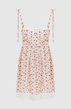 Белое платье мини в цветочный принт с кружевом