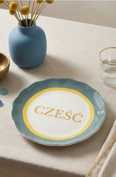 Керамічна тарілка з написом Cześć - різнобарвний