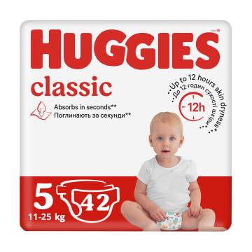 Подгузники Huggies Classic размер 5 (11-25 кг), 42 шт Подгузники Huggies Classic размер 5 (11-25 кг), 42 шт