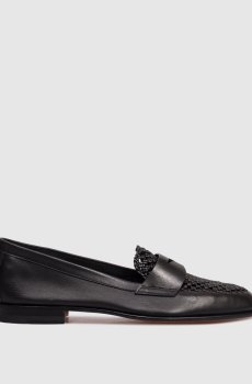 Черные кожаные лоферы с плетением