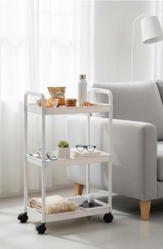 Трирівневий стелаж на коліщатках - білий