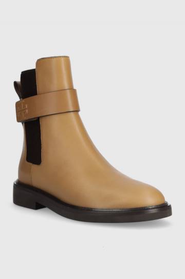Кожаные полусапоги Tory Burch DOUBLE T CHELSEA BOOT женские цвет коричневый на плоском ходу 152831-200 Кожаные полусапоги Tory Burch DOUBLE T CHELSEA BOOT женские цвет коричневый на плоском ходу 152831-200