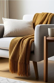 Плед з бахромою - жовтий