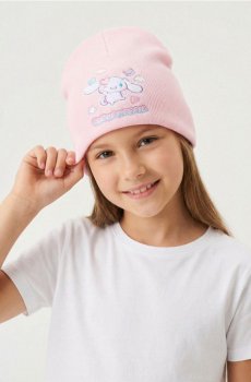 Капелюх-біні з трикотажу в рубчик Cinnamoroll - пастельний рожевий