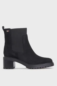 Женские черные замшевые ботильоны FLAG MID HEEL SUEDE Черный 36 Tommy Hilfiger FW0FW08429