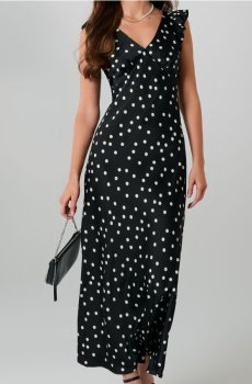 Міді сукня в горох з воланами - чорний