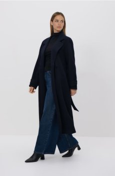 Reserved - Класичне пальто з тканини з додаванням вовни handmade - темно-синій - YU158-59X