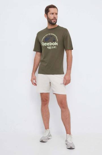 Хлопковая футболка Reebok цвет зелёный с принтом Хлопковая футболка Reebok цвет зелёный с принтом