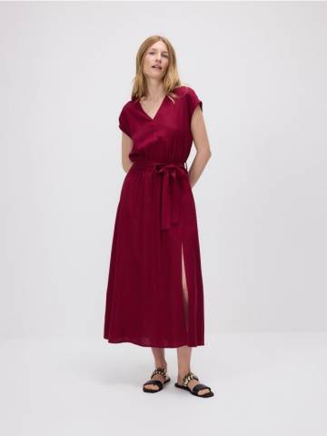 Reserved - Міді-сукня з домішкою льону - буряковий - 3412P-83X Reserved - Міді-сукня з домішкою льону - буряковий - 3412P-83X