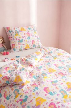 Комплект бавовняної постільної білизни з мотивом русалок - рожевий