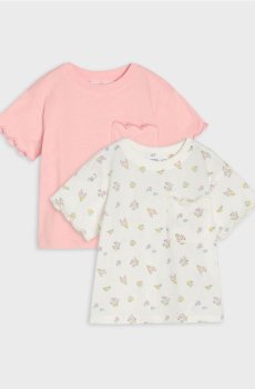 Набір з 2 футболок з більш широким кроєм, декоративними рукавами та кишенею - кремовий