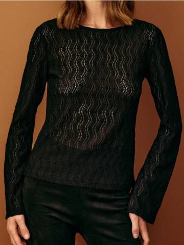 Ажурна блузка з довгими рукавами - чорний Ажурна блузка з довгими рукавами - чорний